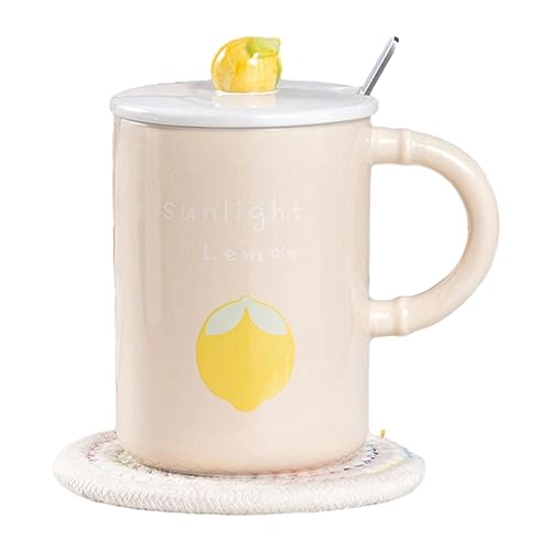 CAPIJIONG 500ml/17oz Kreative Sommer Obst Bunte Keramik Tasse Student Frühstück Niedlich Kaffee Milch Trinkbecher für Büro Zuhause Gelb Zitrone von CAPIJIONG