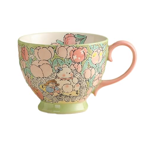 CAPIJIONG Blume Keramik Unterglasur Farbe Frühstück Tasse Mikrowelle Kann Für Kreative Paare Milch Kaffee Tassen Tulpe Kuchen -500ml von CAPIJIONG
