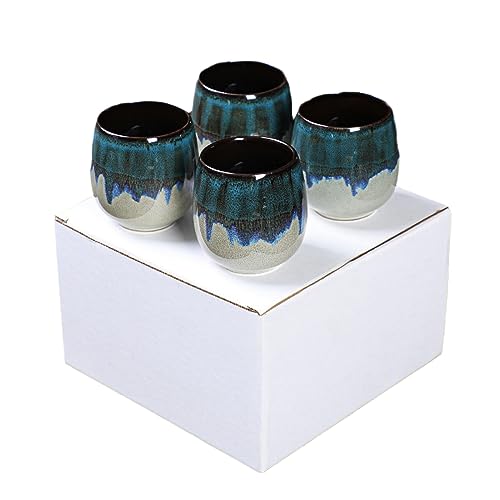 CAPIJIONG Espressotassen-Set aus Keramik, japanische Teetasse, kreative Potbelly Cup-Kiln Blue, 100 ml, 4 Stück, 101-200 ml von CAPIJIONG