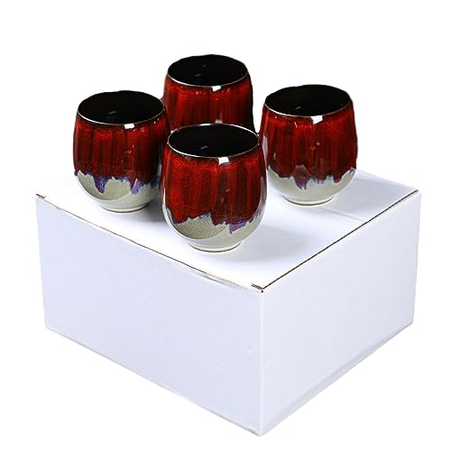 CAPIJIONG Espressotassen-Set aus Keramik, japanische Teetasse, kreative Potbelly Cup-Kiln Turn Red, 170 ml, 4 Stück, 101-200 ml von CAPIJIONG