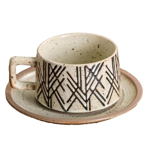 CAPIJIONG Japanische Retro-Kaffeetasse, grob, kreativ und einfach, exquisite Frühstückstasse für Zuhause, Geometrie, 260 ml von CAPIJIONG