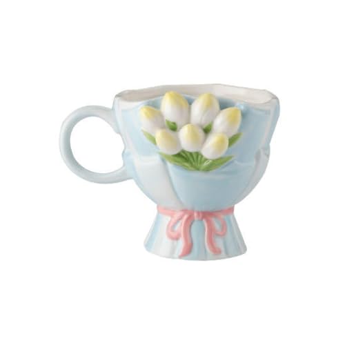 CAPIJIONG Keramiktasse mit Blumenstrauß, 360 ml, kreative Relief, blaue Blumen von CAPIJIONG