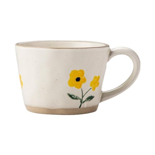 CAPIJIONG Xiaohuanghua Keramiktasse im mittelalterlichen Stil, Blume, niedlich, für Zuhause, Büro, Frühstück, Kaffee, Milch, Tasse, 330 ml von CAPIJIONG