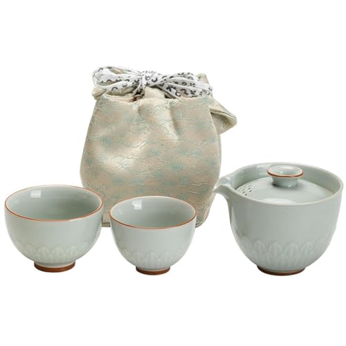 Celadon Petal Reise-Tee-Set Kuaike-Tasse – Stoffbeutel mit Blütenblatt-Motiv Celadon Petal Reise-Tee-Set Kuaike-Tasse – Stoffbeutel mit Blütenblatt-Motiv von CAPIJIONG