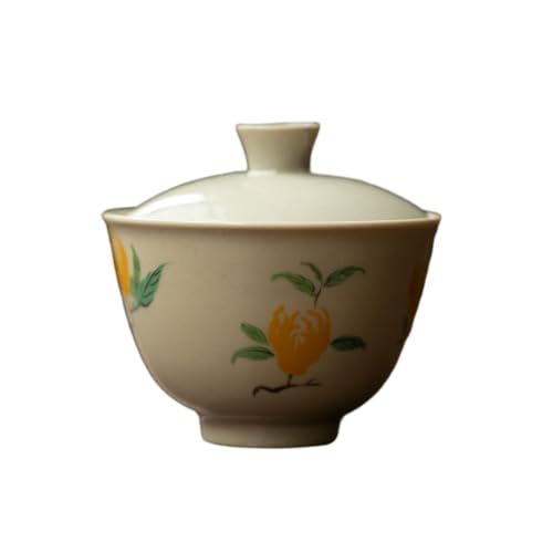 Chinesische Retro-Mini-Schale mit Deckel, Gras und Holz, grau glasierte Keramik-Tasse mit Handgriff – Buddha's Hand von CAPIJIONG
