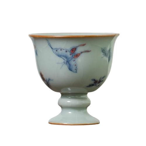 Chinesische Ru Kiln Guifei Gaojiao Teetasse im Retro-Song-Stil – Schmetterling Liebe Blume von CAPIJIONG