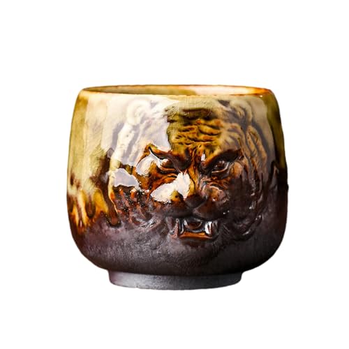 Chinesische handgefertigte Keramik-Teeschale, 190 ml, große Relief-Teetasse – Zhencai Tiger von CAPIJIONG