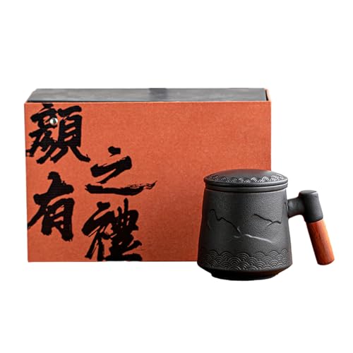 Chinesischer Keramik-Filterbecher mit Deckel, Schwarz von CAPIJIONG