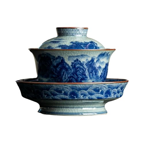 Dahao Shanhe Teeset aus blauem und weißem Ton im chinesischen Stil, Kung-Fu-Tee-Set mit drei Deckeln, Kung-Fu-Tee-Set Dahao Shanhe Teeset aus blauem und weißem Ton im chinesischen Stil, Kung-Fu-Tee-Set mit drei Deckeln, Kung-Fu-Tee-Set von CAPIJIONG