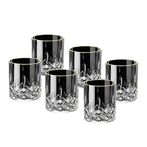Einfaches, exquisites und praktisches dickes verstärktes Glas, zwei Weißweingläser im chinesischen Stil, 6 Stück, bemalt mit Gold- und Regenblumen von CAPIJIONG