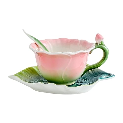 Emaille Farbige Rose Keramik Kaffee Mark Wasser Tasse Schüssel Teller Topf Set für Büro Zuhause Restaurant Café Teehaus Kurze Rose Pulver Tasse und Schale von CAPIJIONG