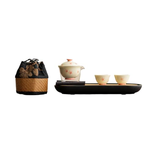 Frisches und niedliches Kirschblüten-Reise-Teeset - Tee-Set - Bundle Bag - Ginkgo + Teetablett von CAPIJIONG
