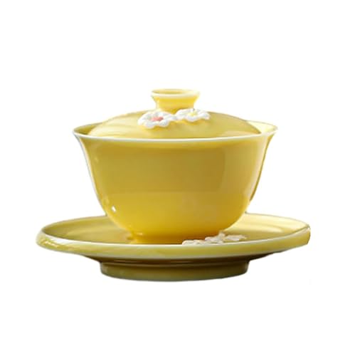Glasierte Keramikschale mit drei Deckeln, handgefertigtes Kung-Fu-Teeset, 3 frische gelbe von CAPIJIONG