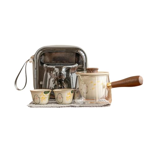 Golden Lorbeer Mond Kaninchen Seitengriff Topf Teeservice Tragbares Teeservice mit einer Kanne und zwei Tassen - Seitengriff mit einer Kanne und zwei Tassen von CAPIJIONG