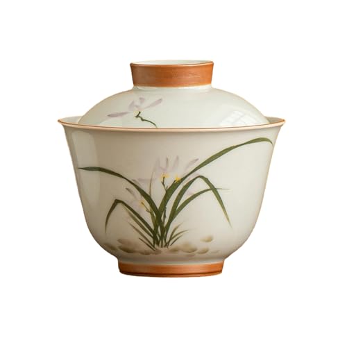 Handbemalte Keramik-Teeschale, High-End-Teeservice – handbemalte Orchidee Spring Cover Bowl von CAPIJIONG