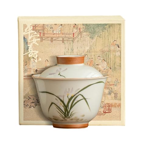 Handbemalte Keramik-Teeschale, hochwertiges Teeservice – handbemalte Orchideen-Deckelschale [ Box ] von CAPIJIONG