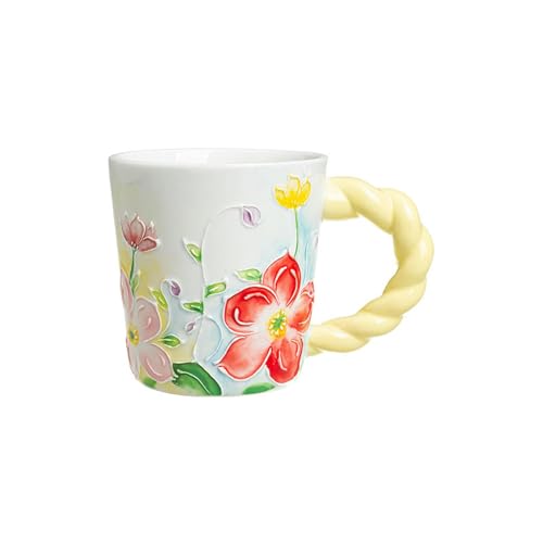 Handbemalte Keramiktasse mit geprägter Blume, 400 ml, Gelb von CAPIJIONG