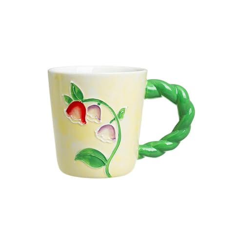 Handbemalte Maiglöckchen-Tal-Kaffeetasse mit großem Fassungsvermögen, Gelb – Maiglöckchen von CAPIJIONG