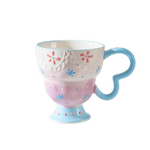Handbemalter Reliefkelch, Haushalts-Keramikgeschirr - Kelch - Spitze blau (Box) von CAPIJIONG