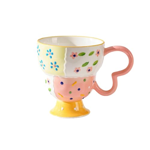 Handbemalter Reliefkelch, Haushaltskeramikgeschirr - Kelch - rosa Gitter (Box) von CAPIJIONG