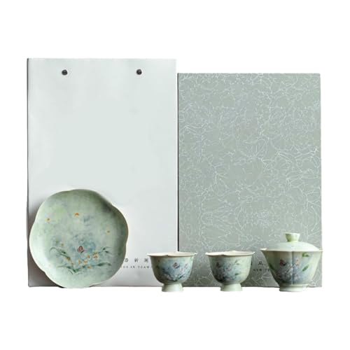 Handbemaltes Wenxinlan Kung Fu-Teeservice, einfache Keramikschale, Teetasse, mit Blumen bedeckte Schüssel Box (Topflappen) von CAPIJIONG