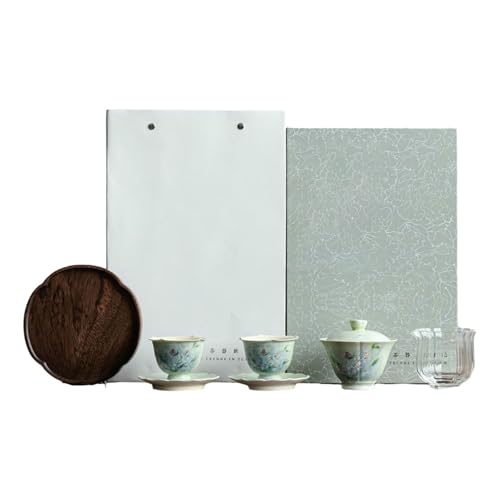 Handbemaltes Wenxinlan Kung Fu Teeservice Einfache Keramik Deckel Tasse Tee Tasse Deckel Tasse Set Box (Holz Topflappen) von CAPIJIONG