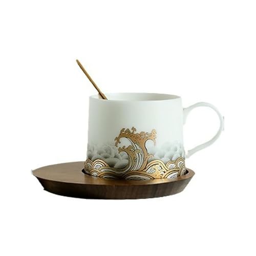 Ice Jade Porzellan Arbeitstasse mit Untersetzer Set Wave Kaffeetasse von CAPIJIONG