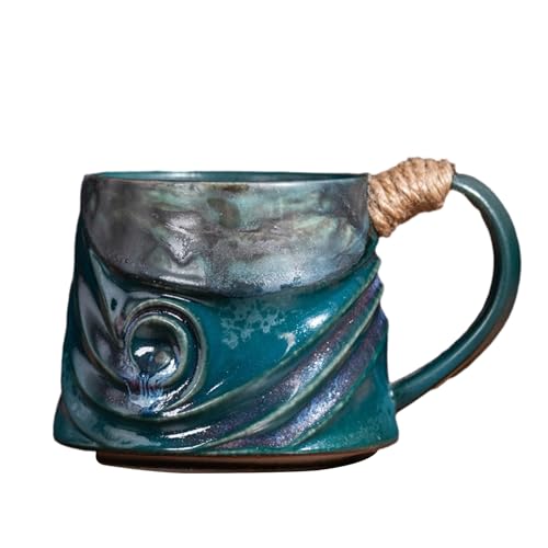 Kreative Alien-Keramiktasse, 300 ml, Kunstofen-Transformation, Kaffeetasse, Wellenmuster, Pfauengrün von CAPIJIONG