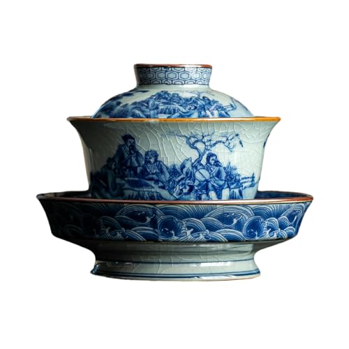 Kung-Fu-Tee-Set im chinesischen Stil mit drei Deckeln, Kung-Fu-Tee-Set aus blauem und weißem Ton, Kung-Fu-Tee-Set Kung-Fu-Tee-Set im chinesischen Stil mit drei Deckeln, Kung-Fu-Tee-Set aus blauem und weißem Ton, Kung-Fu-Tee-Set von CAPIJIONG