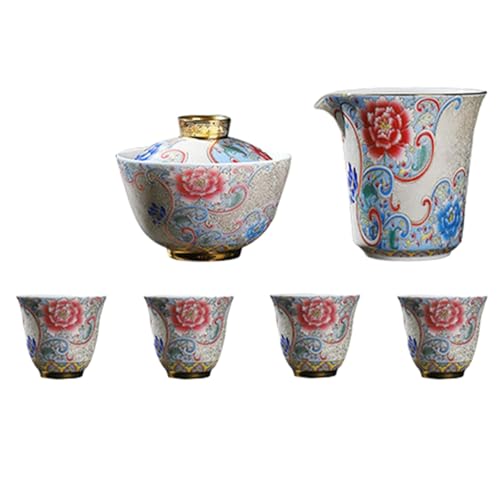 Kung-Fu-Teeset aus Jadeporzellan im chinesischen Stil, Teetasse, Kung-Fu-Tee-Set – Yuanrong Schale mit Deckel von CAPIJIONG