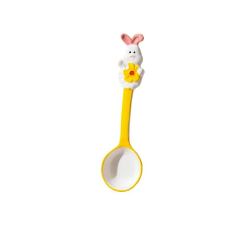 Moe Rabbit Süßer Keramiklöffel, frisches und hitzebeständiges Geschirr für den Heimgebrauch – Moe Rabbit langer Löffel – Gelb von CAPIJIONG
