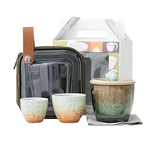 Moon Rabbit Relief Quick Guest One Pot Two Cups, Ceramic Outdoor Tea Drinking Cam Travel Tea Set - Gradual Change Green [One Pot Two Cups] von CAPIJIONG