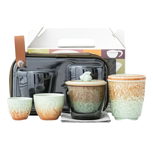 Moon Rabbit Relief Quick Guest One Pot Two Cups, Ceramic Outdoor Tea Drinking Cam Travel Tea Set - Gradually Change Green [One Pot Two Cups + Tea Can] von CAPIJIONG