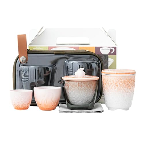 Moon Rabbit Relief Quick Guest One Pot Two Cups, Ceramic Outdoor Tea Drinking Cam Travel Tea Set - Gradudual Change Powder [One Pot Two Cups + Tea Can] von CAPIJIONG
