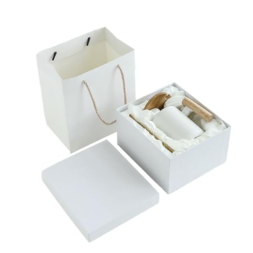 Nordic Holzgriff Keramiktasse Home Minimalistische Kreative Wasserbecher - Weiße Tasse + Deckel Löffel + Box Tasche von CAPIJIONG