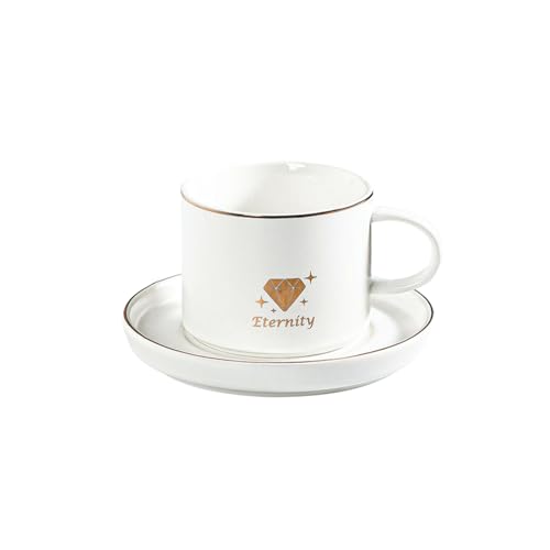 Nordic Luxus-Kaffeetasse mit vierblättrigem Kleeblatt, 220 ml, Diamant-Untertasse, Weiß von CAPIJIONG