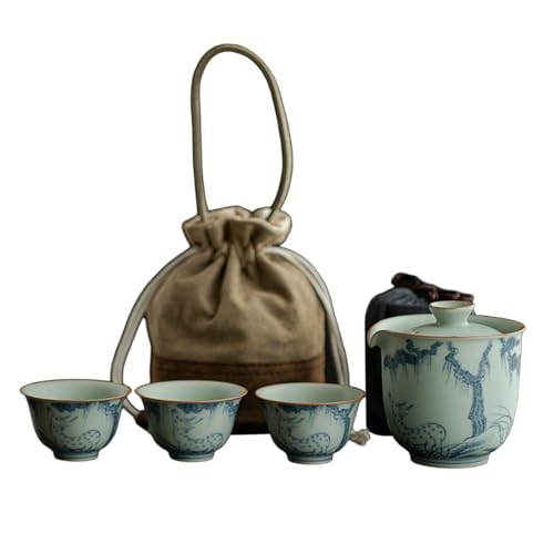Retro Blau und Weiß One Pot Drei Tassen Tee Set - Nr. 6 Kanne Quick Cup: Songlin Hirsch von CAPIJIONG