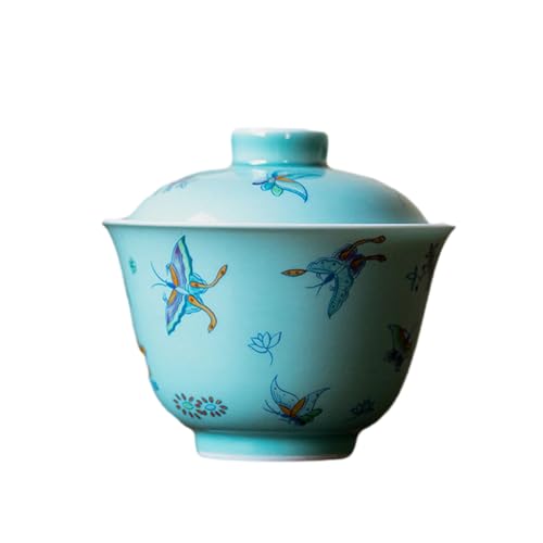 Retro Teeservice Butterfly Love Flower Er Cai Gai Wan Chinesischer Haushalt Kung Fu Tee Set - Türkisgrün von CAPIJIONG