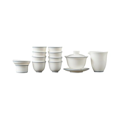 Sheep Fat Jade Blue Line Cover Bowl Set Haushalt Büro Keramik Tee Set - Blau Double Line 12-teiliges Set von CAPIJIONG