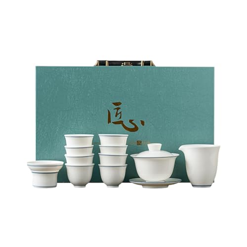 Sheep Fat Jade Blue Thread Cover Bowl Set Home Office Keramik Tee Set - Blau Doppelfaden 12-teiliges Set [ Box ] von CAPIJIONG