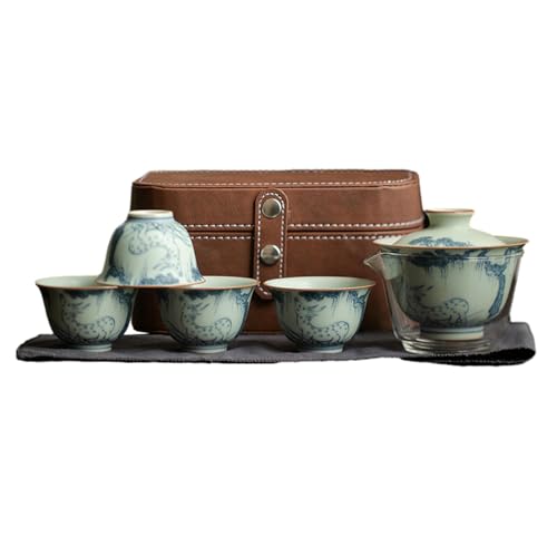 Songlinlu chinesisches Retro-Unterglasur-Tee-Set – Schale mit Ledertasche, Tee-Set von CAPIJIONG