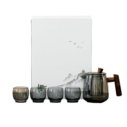 Tragbares Kung-Fu-Tee-Set aus Glas, 1 Kanne, vier Tassen, Box [Grau] von CAPIJIONG
