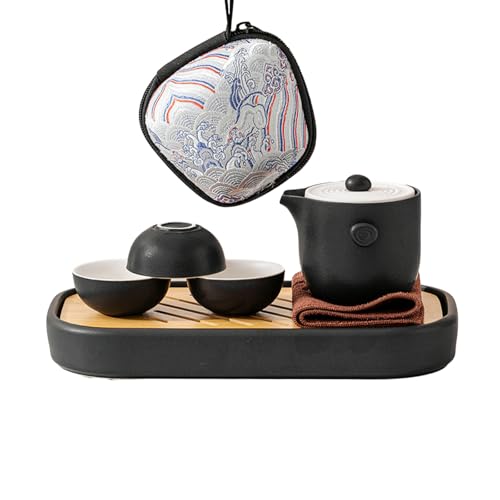 Xiaochongshan Reise Tee Set Outdoor Tragbare Keramik Teetablett Xiaochongshan Tee Set + Teetablett Mattschwarz Xiaochongshan Reise Tee Set Outdoor Tragbare Keramik Teetablett Xiaochongshan Tee Set + Teetablett Mattschwarz von CAPIJIONG