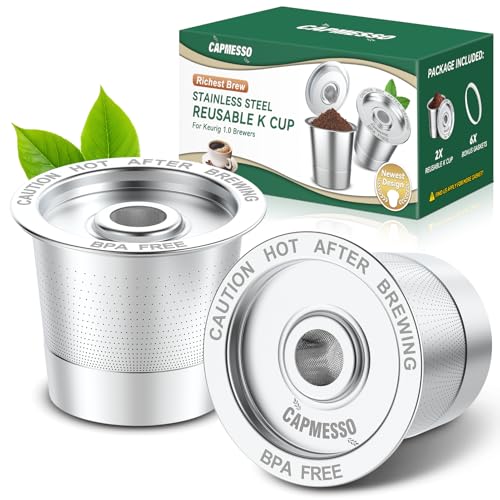 2er-Pack wiederverwendbare K-Cups-Kaffeepads für Keurg 1.0: Nachfüllbarer K-Cup aus Edelstahl – wiederverwendbarer Kaffeefilter für die Keurg 1.0-Kaffeemaschine, permanent, von CAPMESSO