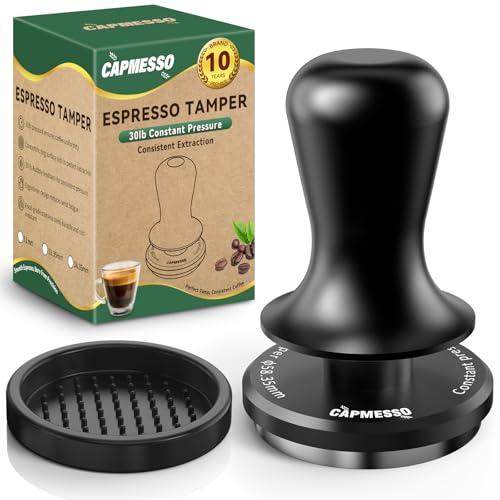 CAPMESSO Espresso-Tamper 58,35 mm: Kaffeestampfer für Breville Espressomaschine mit kalibrierten 3 Federn, 13,6 kg Espressozubehör Tamper mit Sound-Feedback, Ständer und geriffeltem Boden (58,35 mm) von CAPMESSO