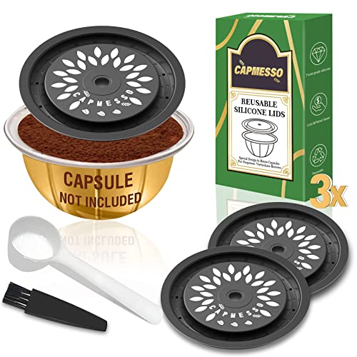 CAPMESSO Wiederverwendbare Kaffeekapsel-Deckel für wiederverwendbare Nespresso-Kapseln, lebensmittelechte Silikonkappen für alle Größen von nachfüllbaren Vertuo-Kapseln (3 Silikonkappen) von CAPMESSO