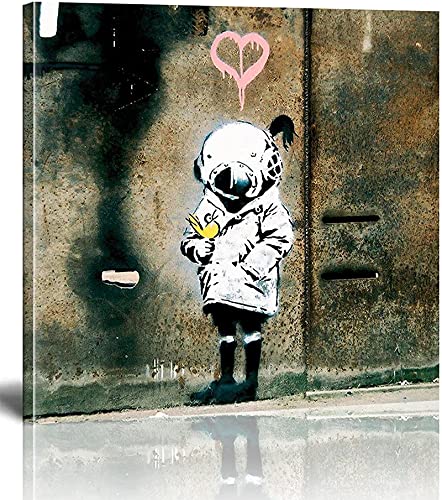 Bilder,Banksy Art,Street Graffiti Art,Bilder sind auf Leinwand gedruckt,（Mädchen mit gelbem Vogel），Wandkunst,Wohnzimmer Inneneinrichtung (60X60cm/20x20inch) Innenrahmen von CAPOOK