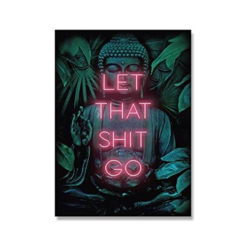 CAPOOK Kunstdruck HD Buddha Leinwanddrucke und Poster Let That Shit Go Kunst Wandbild für Badezimmer WC Dekoration 30x45cm(11,8" x17,7) Rahmenlos von CAPOOK