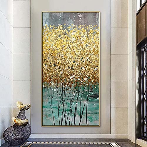 CAPOOK Leinwandbilder Abstrakte goldene Leinwandmalerei Große Größe Grünes Gold Modern Kein Rahmen Wandbild für Wohnzimmer Wohnkultur -70x140cm / 27,6 "x 55,1" Kein Rahmen von CAPOOK