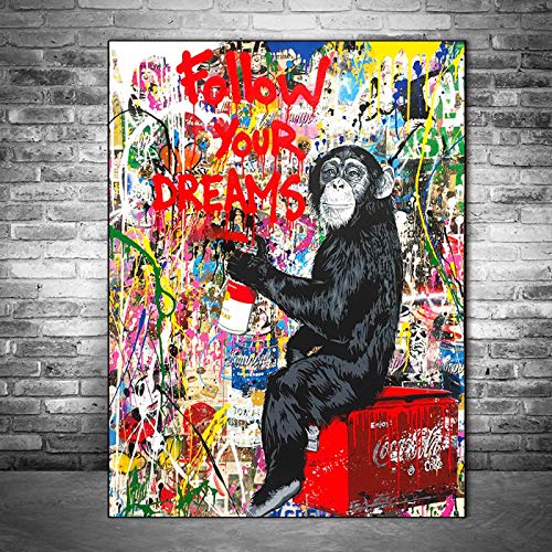 Graffiti Affe Folgen Sie Ihren Träumen Kunst Leinwanddruck Malerei Abstrakte Tier Wandbild Dekoration Poster 50x70cm/19,7"x27,6" Kein Rahmen von CAPOOK